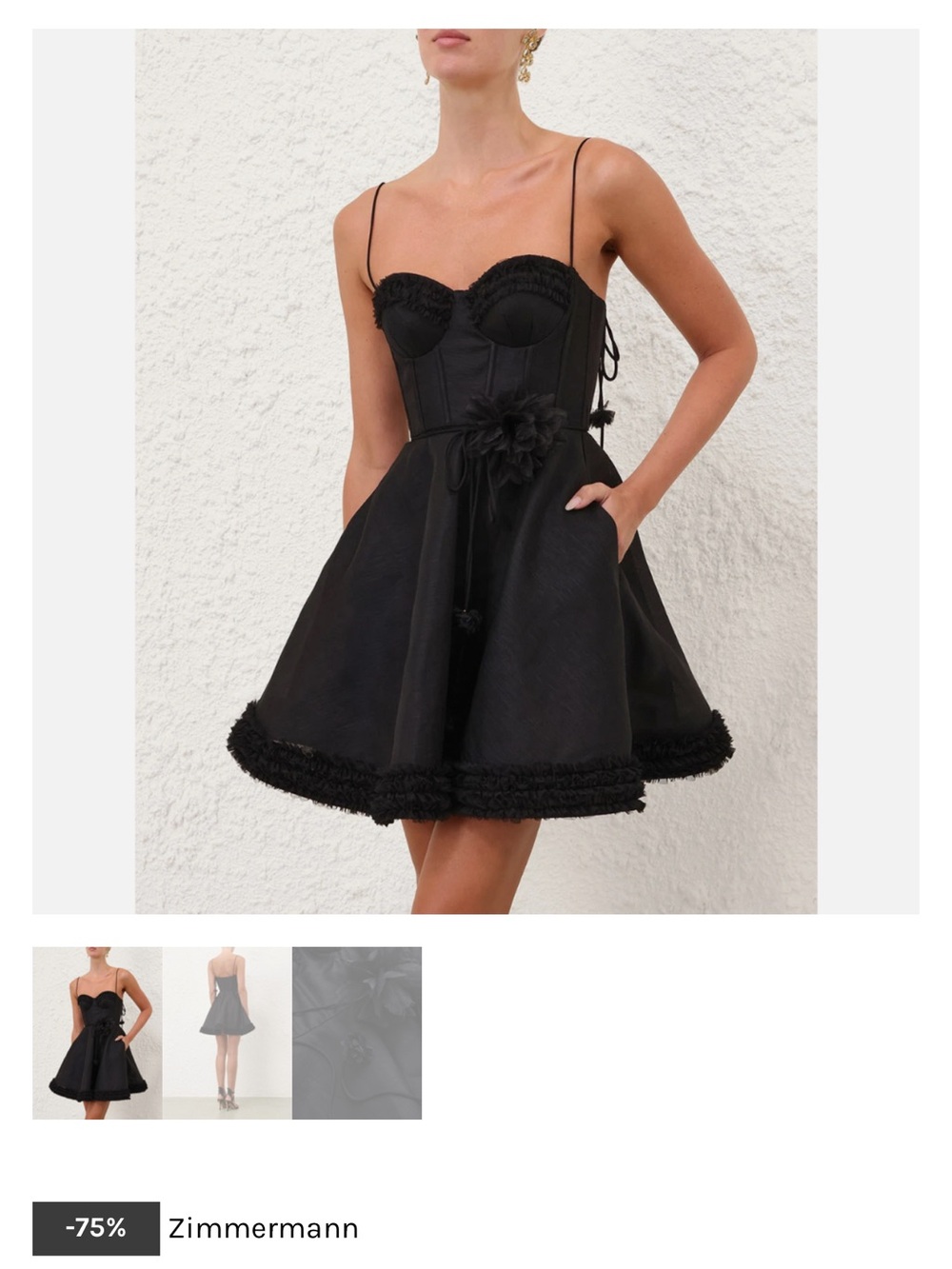 Zimmermann Black Corset Mini Dress with Floral Waist Detail